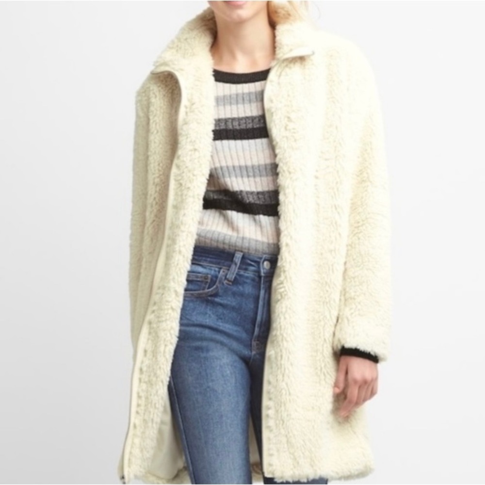 GAP Sherpa Teddy Long Zip Coat Cream Size Small